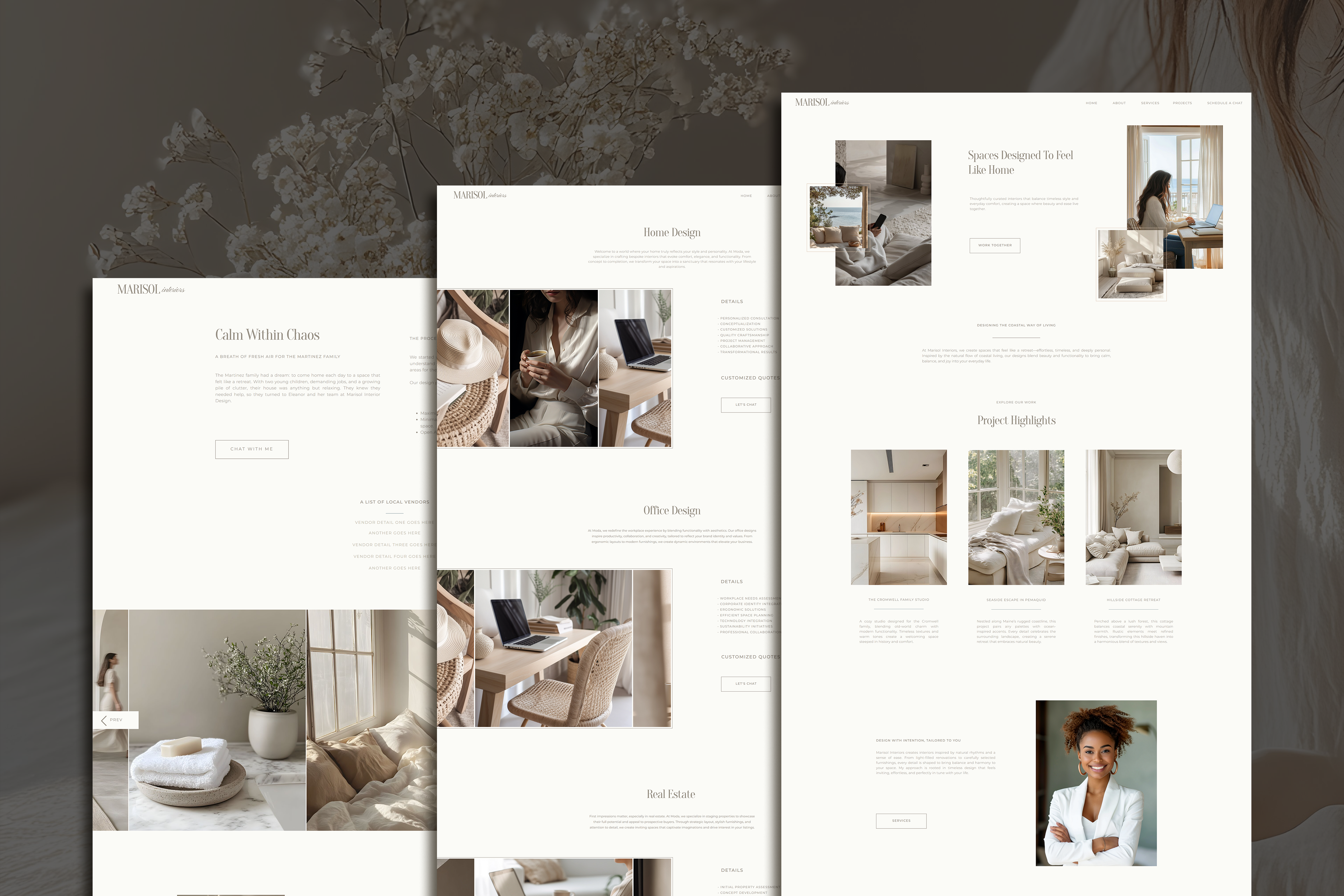 Preview of free Showit website template Marisol homepage design